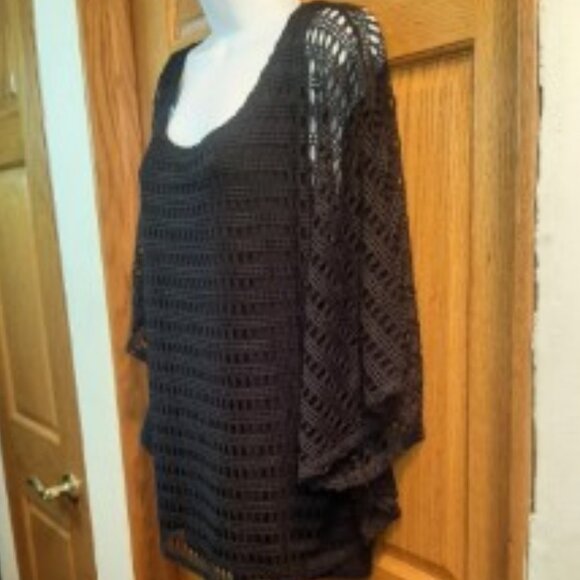 Women's Black Tank Top with attached Crocheted Poncho overlay - Picture 2 of 8